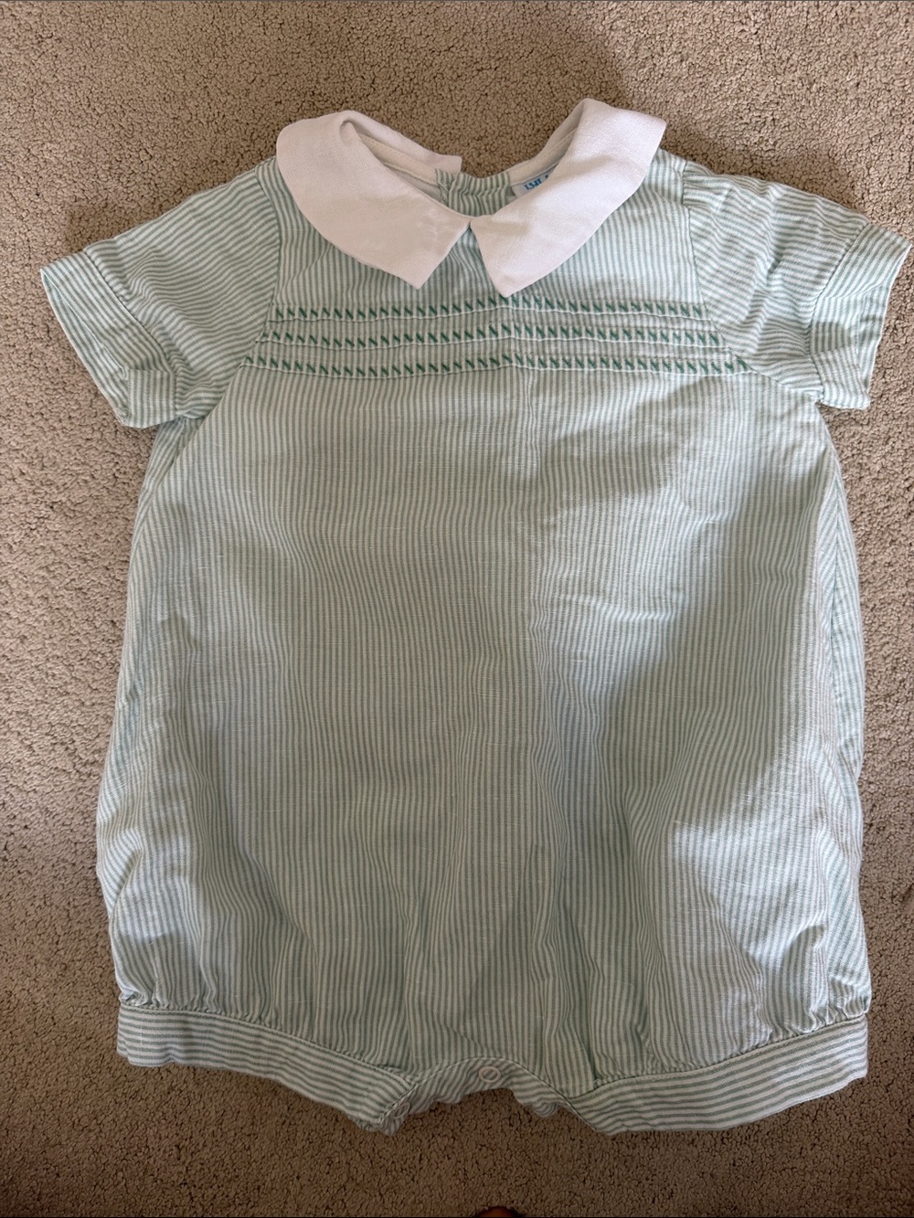 Luli & Me Mint Green and White Striped One-Piece with White Peter Pan Collar